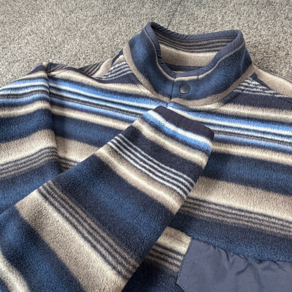 Southern Grit Mens Small Striped Fleece Pullover Snap Mock Neck Blue Grey‎
